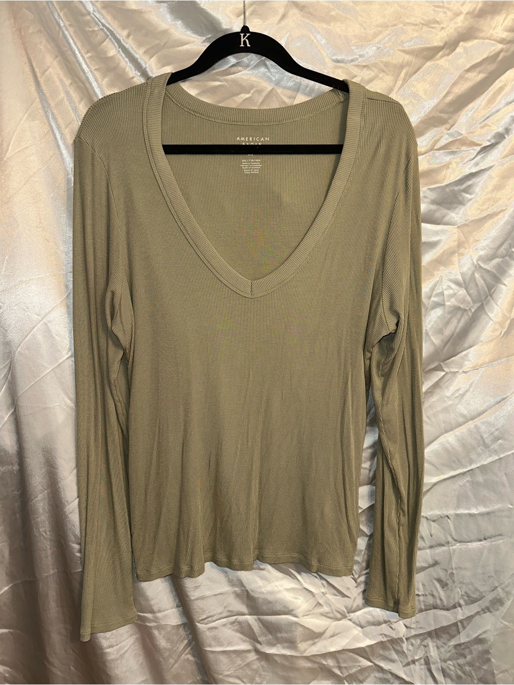 American Eagle Outfitters Olive V-Neck Long Sleeve Top